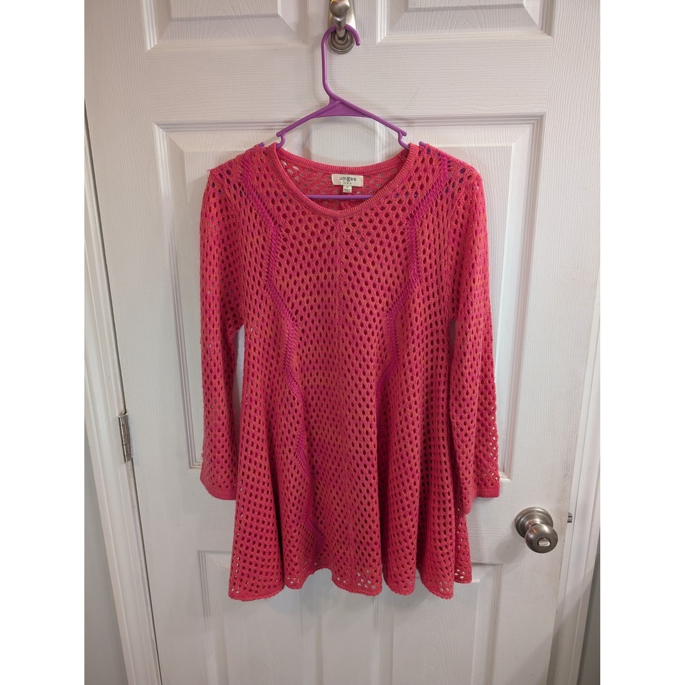 Umgee Open Knit Crochet Tunic Swim Coverup Sweater Long Sleeve Boho - Size S